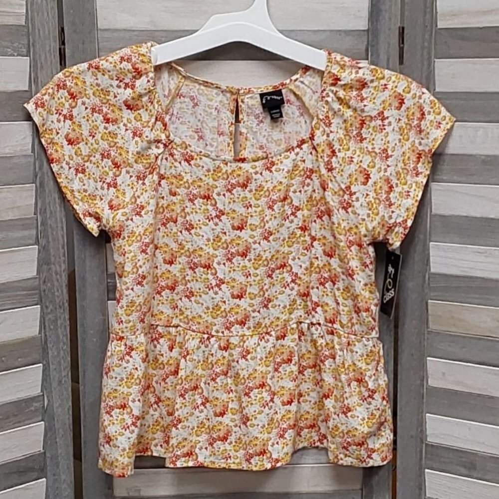 Girls Short Sleeve Orange Floral Summer Blouse | Art Class | Large (10/12)